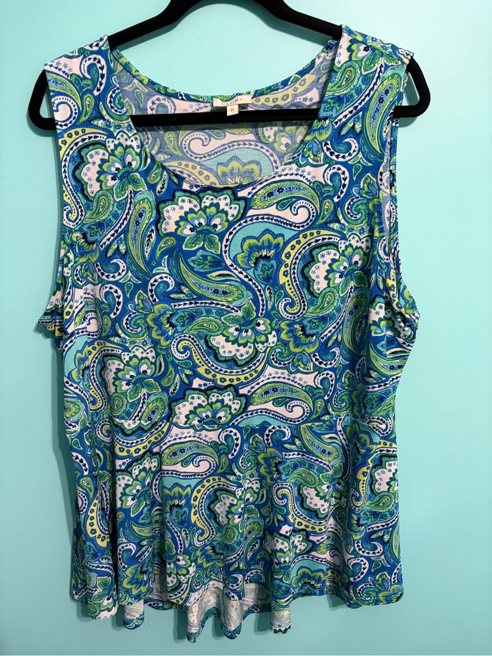 Paisley Tank Top - Blue & Green - 3X Plus Size - NWT